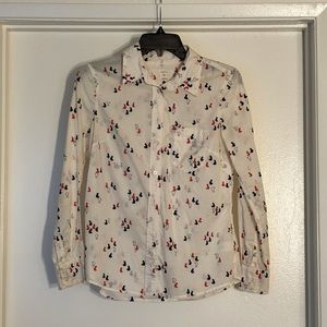 Boyfriend Fit Cat Button Up | GAP | XS Petite